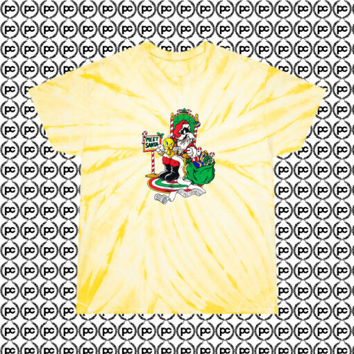 Meet Santa Looney Tunes Christmas Cyclone Tie Dye T Shirt Pale Yellow