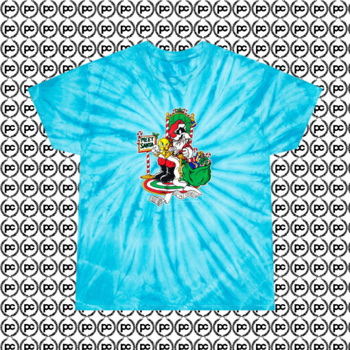 Meet Santa Looney Tunes Christmas Cyclone Tie Dye T Shirt Turquoise