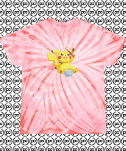 Pikachu Eating Ramen Cyclone Tie Dye T Shirt Coral