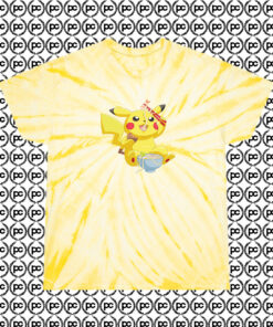 Pikachu Eating Ramen Cyclone Tie Dye T Shirt Pale Yellow