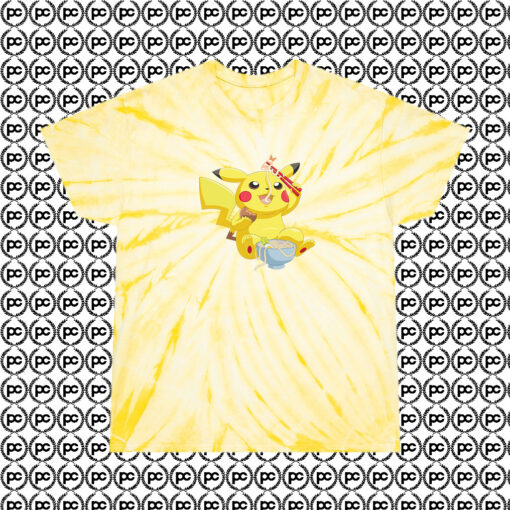 Pikachu Eating Ramen Cyclone Tie Dye T Shirt Pale Yellow