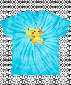 Pikachu Eating Ramen Cyclone Tie Dye T Shirt Turquoise