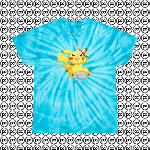 Pikachu Eating Ramen Cyclone Tie Dye T Shirt Turquoise