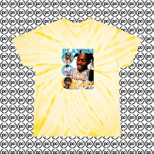 Playboi Carti Homage Cool 90s Rapper Cyclone Tie Dye T Shirt Pale Yellow