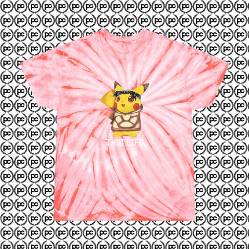 Pokemon Pikachu Thug Life Cyclone Tie Dye T Shirt Coral