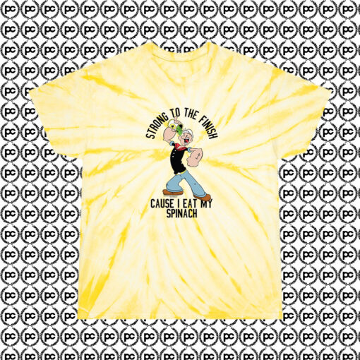 Vintage Popeye Cause I Eat Spinach Cyclone Tie Dye T Shirt Pale Yellow