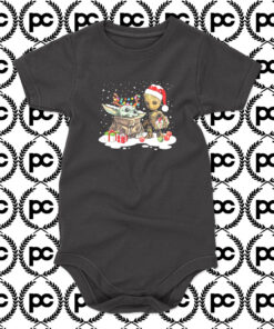 Baby Groot And Baby Yoda Present Christmas Baby Onesie