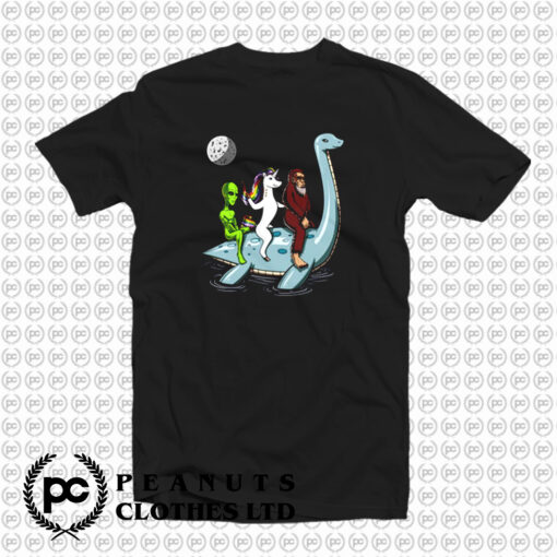 Alien Unicorn Bigfoot Riding Loch Ness Monster T Shirt