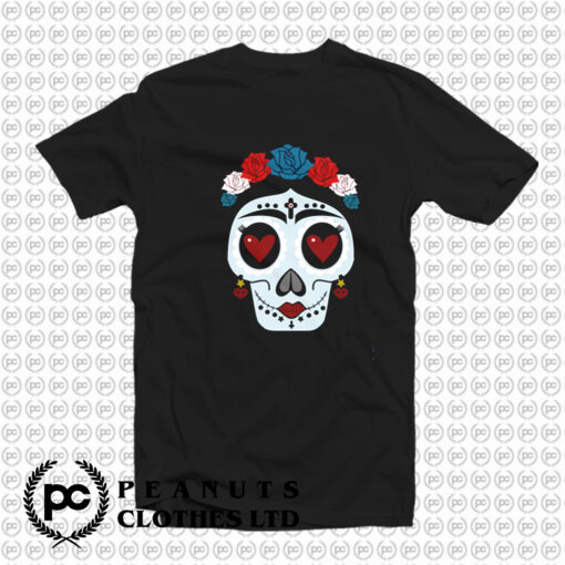 Flower Hearts Sugar Skull T Shirt