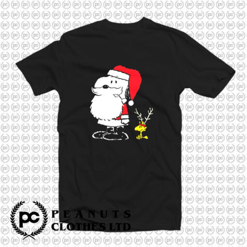 Peanuts Snoopy Woodstock Antlers Santa Claus T Shirt