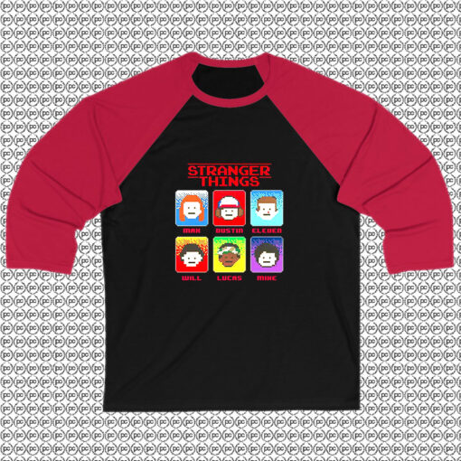 8 Bit Characters Stranger Things Raglan Tee