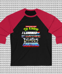 Black Everything I Need To Know Eighties Cartoons Raglan Tee