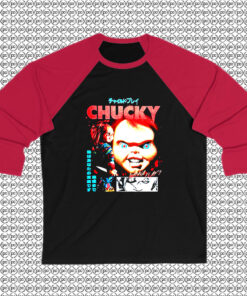 Childs Play Chucky Collage Boyfriend Fit Girls Raglan Tee