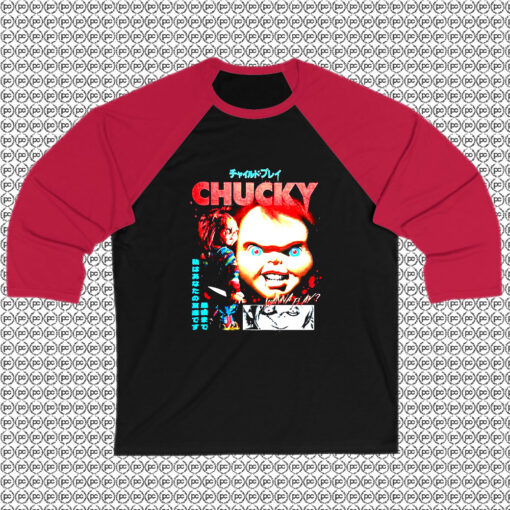 Childs Play Chucky Collage Boyfriend Fit Girls Raglan Tee