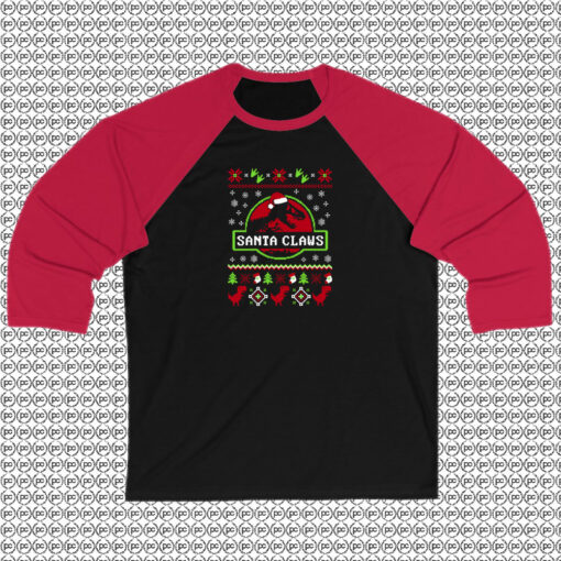 Santa Claws Jurassic Park Ugly Raglan Tee