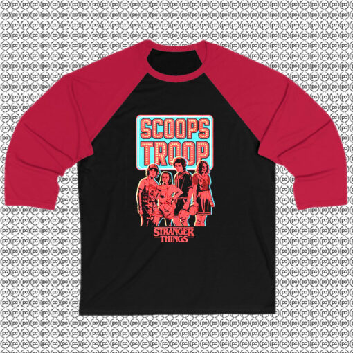 Stranger Things Scoops Troop In Red Raglan Tee