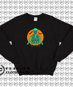 Skeleton I Love Halloween Pumpkin Heart Sweatshirt