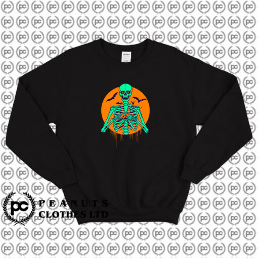 Skeleton I Love Halloween Pumpkin Heart Sweatshirt