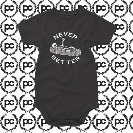 Never Better Skeleton Coffin Baby Onesie