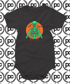 Skeleton I Love Halloween Pumpkin Heart Baby Onesie