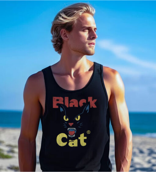 Retro Black Cat Retro Fireworks Vintage Halloween Tank Top