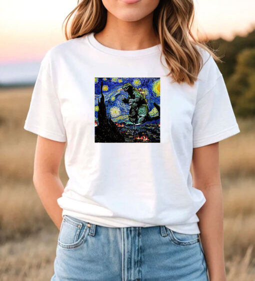 Godzilla Starry Night Van Gogh T Shirt