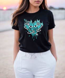 Broken Heart Dripping Black Fierce Blue T Shirt