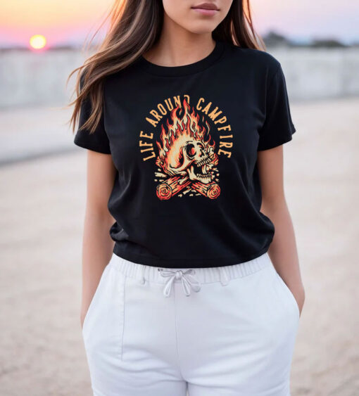 Campfire Vintage Style Camper Skull Vintage T Shirt