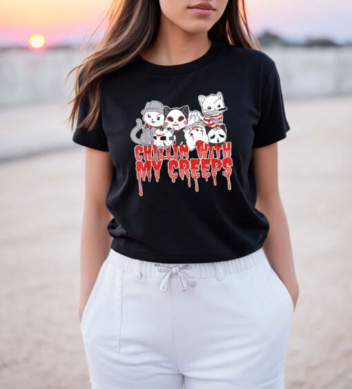 Chillin With My Creeps Cat Horror Serial Killer Halloween T Shirt