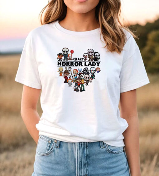 Crazy Horror Lady Horror movies For Halloween Scary Caracters T Shirt