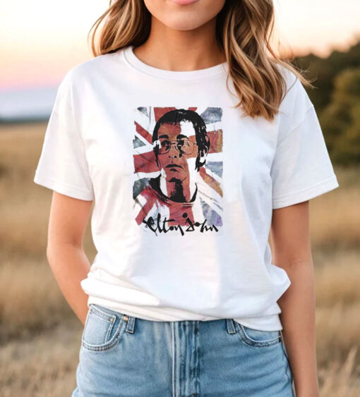 Elton John Portrait On Uk Flag T Shirt