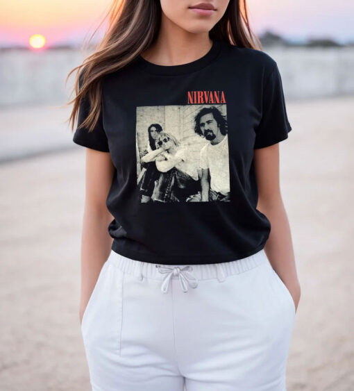 Nirvana Red Logo Black & White Band Pic T Shirt