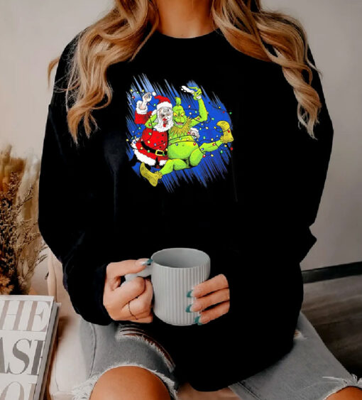 Grinch Wrestles Santa Claus Stone Cold 3 16 Christmas Sweatshirt