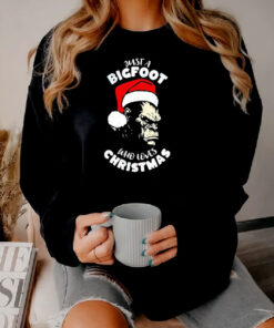 Monkey With Santa Hat Just A Bigfoot Christmas Sweatshirt