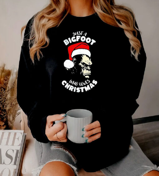 Monkey With Santa Hat Just A Bigfoot Christmas Sweatshirt