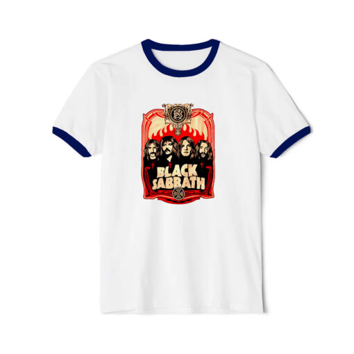 Black Sabbath Red Flames Ringer Navy Tee