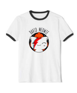 David Meowie Funny Ringer Black Tee