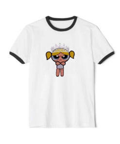 Funny Powerpuff Angry Queen Bubbles Ringer Black Tee