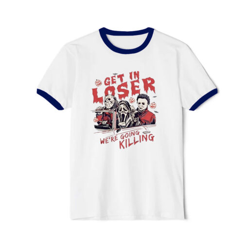 Get In Loser Halloween Horror Ringer Navy Tee