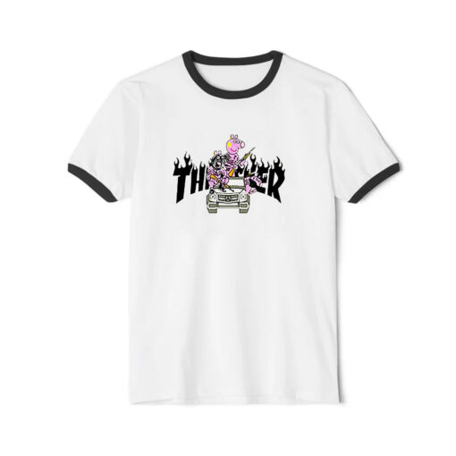 Peppa Pig Gangster X Thrasher Parody Ringer Black Tee