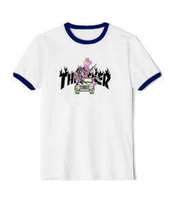 Peppa Pig Gangster X Thrasher Parody Ringer Navy Tee