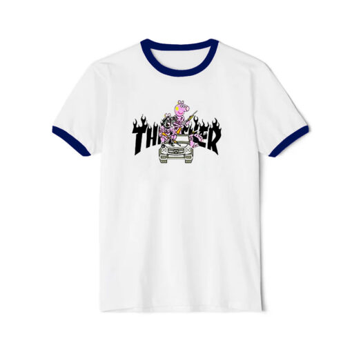 Peppa Pig Gangster X Thrasher Parody Ringer Navy Tee