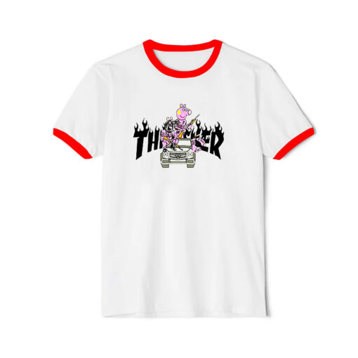 Peppa Pig Gangster X Thrasher Parody Ringer Red Tee