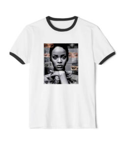 Rihanna Riri Watch The Queen Conquer Ringer Black Tee