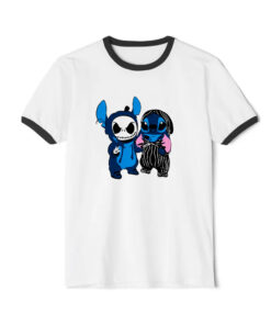 Stitch And Jack Skellington Costume Ringer Black Tee