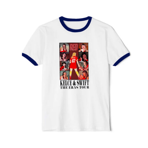 Taylor Swift x Travis Kelce The Eras Tour Merch Ringer Navy Tee