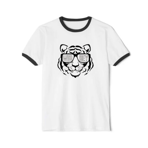 White Bengals Shirt Tiger Who Dey Football Ringer Black Tee