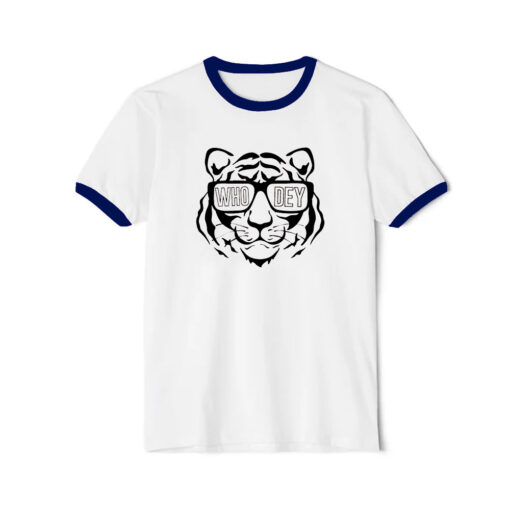 White Bengals Shirt Tiger Who Dey Football Ringer Navy Tee