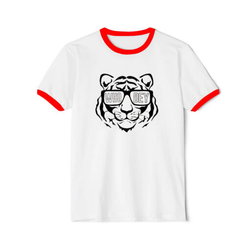 White Bengals Shirt Tiger Who Dey Football Ringer Red Tee