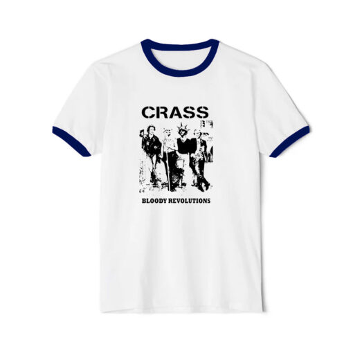 Bloody Revolutions Crass Retro Cool Vintage Ringer Navy Tee